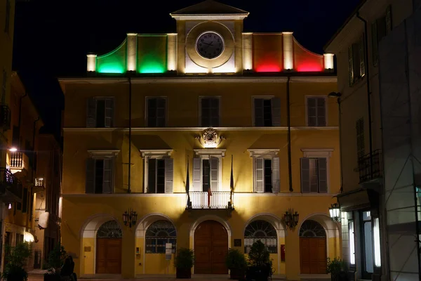 Townhall Salsomaggiore Terme Parma Provinsen Emilia Romagna Italien Natten Upplyst — Stockfoto