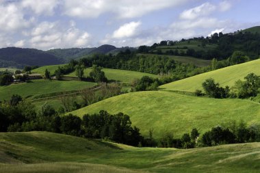 İlkbaharda Salsomaggiore, Parma, Emilia-Romagna, İtalya yakınlarındaki kır manzarası
