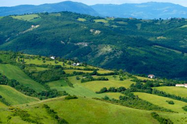 San Polo ve Canossa yakınlarındaki kır manzarası, Reggio Emilia ili, Emilia-Romagna, İtalya