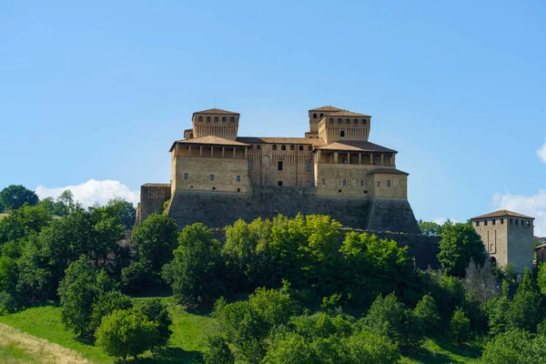 Εξωτερικό Του Μεσαιωνικού Κάστρου Torrechiara Επαρχία Πάρμας Emilia Romagna Ιταλία — Φωτογραφία Αρχείου