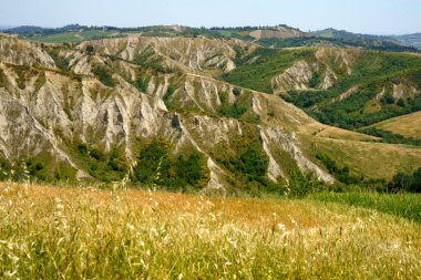 İlkbaharda Imola ve Riolo Terme yakınlarındaki Emilia-Romagna, İtalya 'nın Bologna eyaletindeki tepelerdeki kır manzarası. Calanques