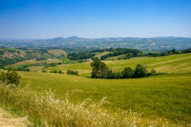 Meldola ve Predappio yakınlarındaki kır manzarası, Forli ili, Emilia-Romagna, İtalya, ilkbahar zamanı