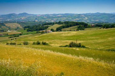 Meldola ve Predappio yakınlarındaki kır manzarası, Forli ili, Emilia-Romagna, İtalya, ilkbahar zamanı