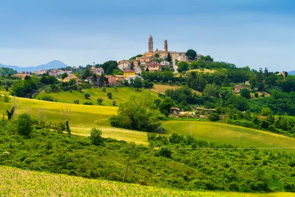 Paisagem Rural Primavera Longo Estrada Fano Mondavio Província Pesaro Urbino — Fotografia de Stock