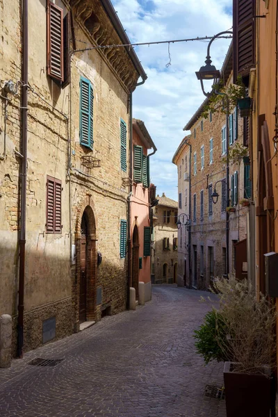 Corinaldo Provincie Ancona Marche Itálie Středověké Město Obklopené Hradbami Street — Stock fotografie