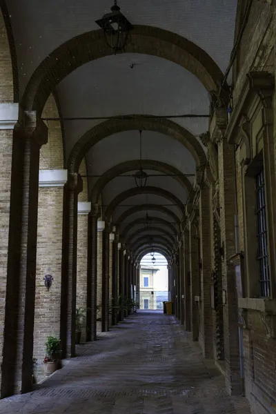 Corinaldo Provincia Ancona Marche Italia Ciudad Medieval Rodeada Murallas Colonnade —  Fotos de Stock