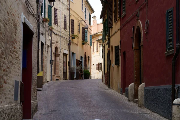 Corinaldo Anconaprovinsen Marche Italien Medeltida Stad Omgiven Murar Gata — Stockfoto