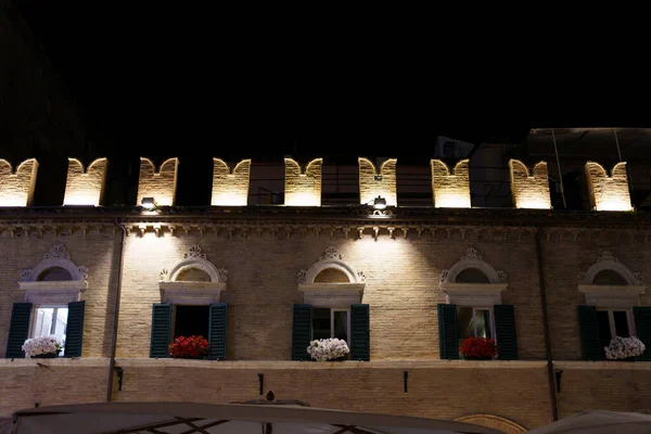 Ascoli Piceno Marche Edifici Storici Notte Piazza Del Popolo Piazza — Foto Stock