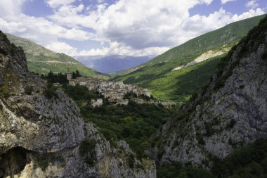 Mountain landscape along the road of Gole del Sagittario, famous canyon in Abruzzo, Italy, L Aquila province