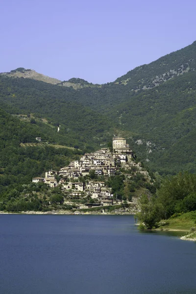 Vista Del Lago Turano Provincia Rieti Lazio Italia Verano —  Fotos de Stock