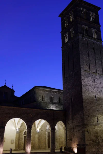 Rieti Latium Italien Außenansicht Des Mittelalterlichen Doms Bei Nacht — Stockfoto