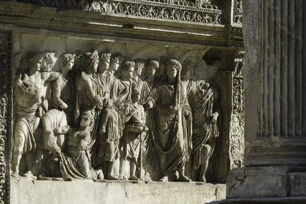 Benevento Campania Italy Roman Arco Traiano Historic Monument Sculptures Morning — Stock Photo, Image