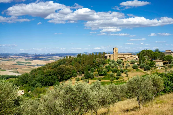 Landsbygdslandskap Nära Montalcino Sienaprovinsen Toscana Italien Sommaren — Stockfoto