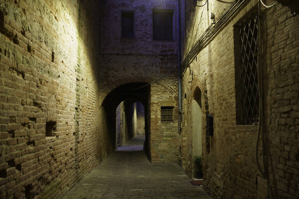 Buonconvento, medieval town in the Siena province, Tuscany, Italy, by night