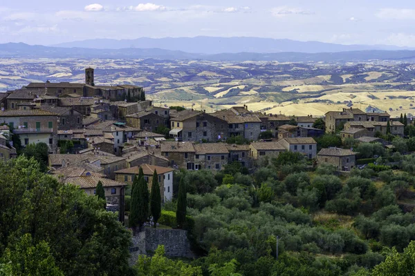 Landsbygdslandskap Nära Montalcino Sienaprovinsen Toscana Italien Sommaren — Stockfoto