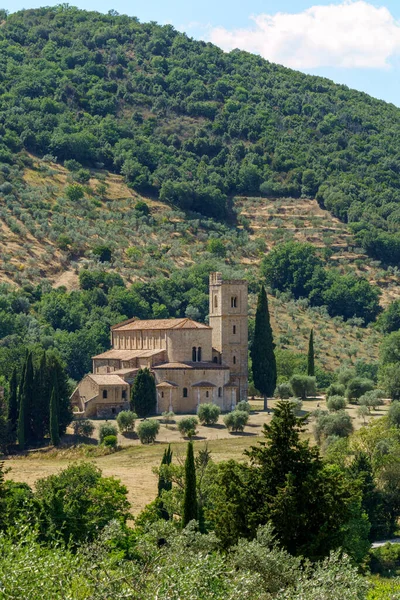 Středověký Kostel Sant Antimo Provincii Siena Toskánsko Itálie — Stock fotografie