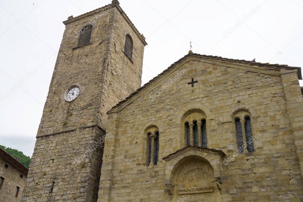 Exterior of Santa Maria Assunta church at Popiglio, Pistoia province, Tuscany, Ital