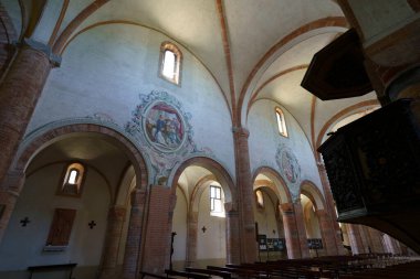 Interior of the medieval church at Abbadia Cerreto, in Lodi province, Lombardy, Italy