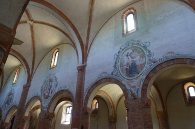 Interior of the medieval church at Abbadia Cerreto, in Lodi province, Lombardy, Italy