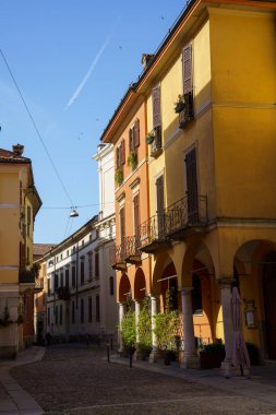 Historic street of Cremona, Lombardy, Italy, at morning