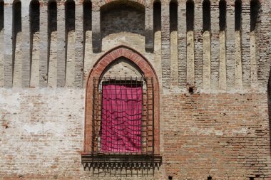 Exterior of the medieval castle of Roccabianca, known as Rocca dei Rossi, Parma province, Emilia-Romagna, Italy