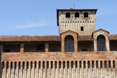 Exterior of the medieval castle of Roccabianca, known as Rocca dei Rossi, Parma province, Emilia-Romagna, Italy