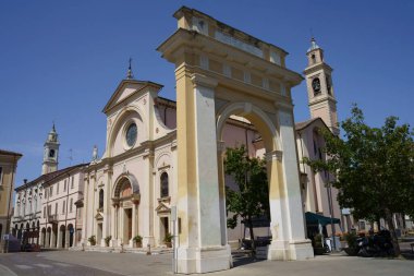 Exterior of historic buildings of Viadana, Mantova province, Lombardy, Italy
