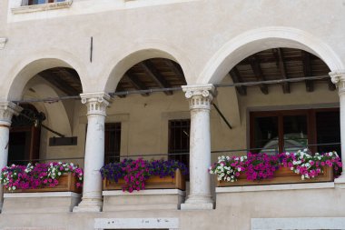 Exterior of historic buildings of Feltre, Belluno province, Veneto, Italy