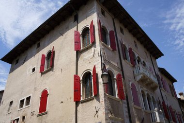 Exterior of historic buildings of Feltre, Belluno province, Veneto, Italy