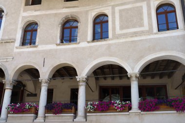 Exterior of historic buildings of Feltre, Belluno province, Veneto, Italy