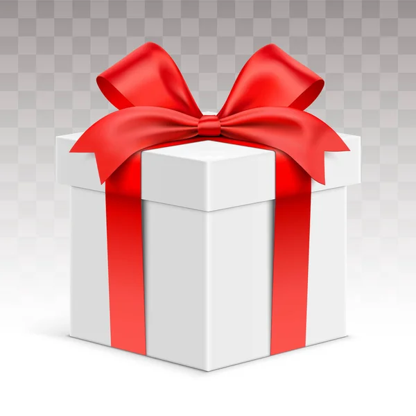 Caja regalo vector blanco con cinta roja. — Vector de stock