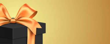 Altın arka planda siyah stil hediye kutusu.