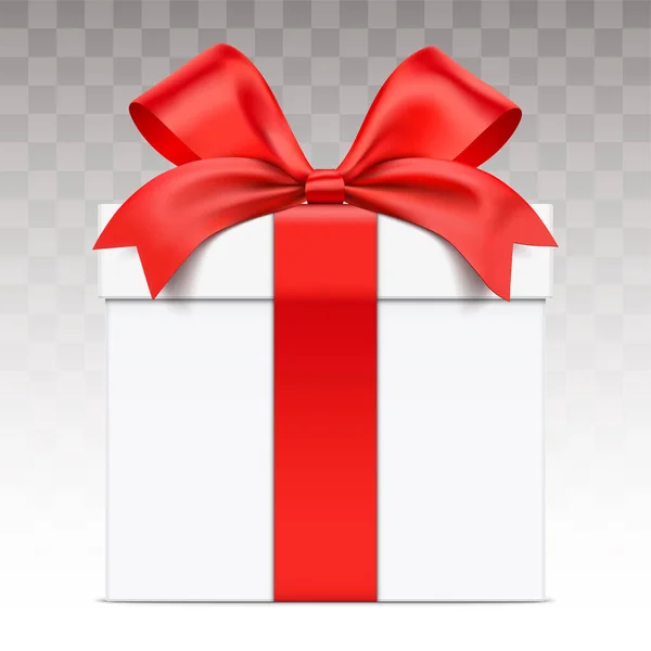 Біла векторна подарункова коробка з червоною стрічкою . — стоковий вектор