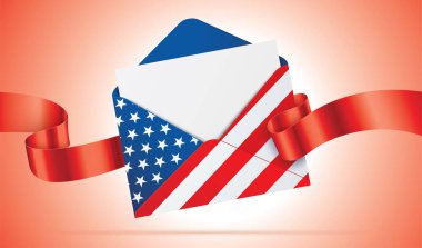 Üzerinde mektup ve kurdele olan ABD bayrağı.