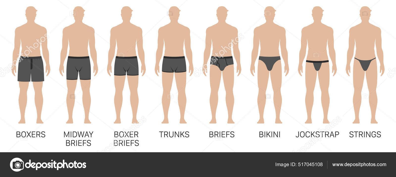 Conjunto vectorial de pantalones de ropa interior para hombre de diferentes  tipos. Vector de stock por ©topicha 517045108