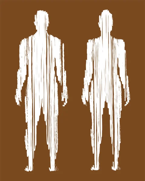 Dessin vectoriel grunge du corps masculin et féminin isolé sur fond brun. — Image vectorielle