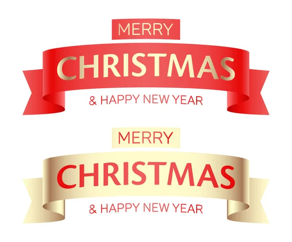 Wektorowy zestaw świąt Bożego Narodzenia i Nowego Roku witamy czerwone i złote wstążki, odizolowane na białym tle. — Wektor stockowy