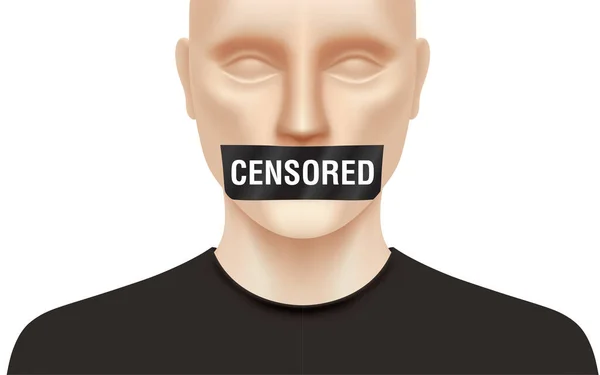 Illustration vectorielle du concept de censure de la parole. Homme avec du ruban adhésif CENSORÉ couvrant sa bouche. — Image vectorielle