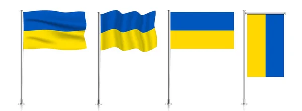 Set de banderas de Ucrania en poste metálico. — Archivo Imágenes Vectoriales