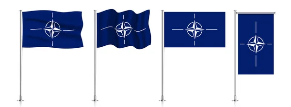 Conjunto de bandeiras da OTAN no poste metálico. —  Vetores de Stock