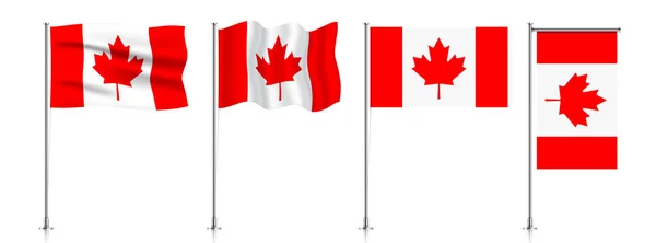 Conjunto de banderas de Canadá en poste metálico. — Vector de stock