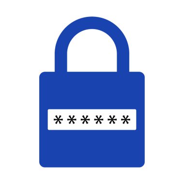 Parola çubuğu ve gizli yıldız sembollü mavi kilitli asma kilit simgesi, beyaz arkaplanda izole