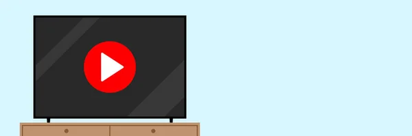 Fernseher steht auf einem Schrank auf hellblauem horizontalen Vektorhintergrund mit Kopierraum. — Stockvektor