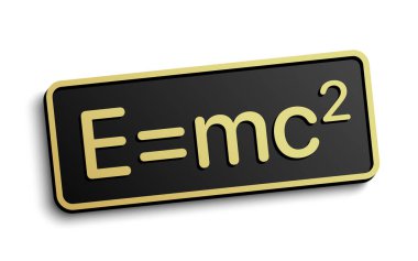 E eşittir mc2 denklem formülü rozeti, beyaz arkaplanda izole edilmiş, vektör illüstrasyonu