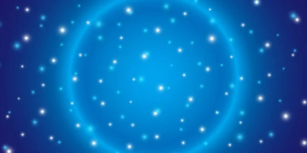 Espaço azul fundo vetorial horizontal com halo planeta abstrato e brilhantes estrelas brilhantes — Vetor de Stock