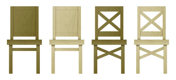 Ensemble vectoriel de différentes chaises en bois de couleur sombre et claire, isolées sur fond blanc — Image vectorielle