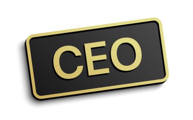 Klasik stil CEO 'su siyah rozet, beyaz arka planda izole edilmiş altın detaylar.