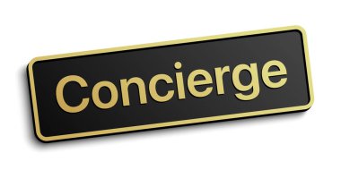 Klasik stil Concierge vektör siyah rozet ile altın ayrıntılar, beyaz arka planda izole