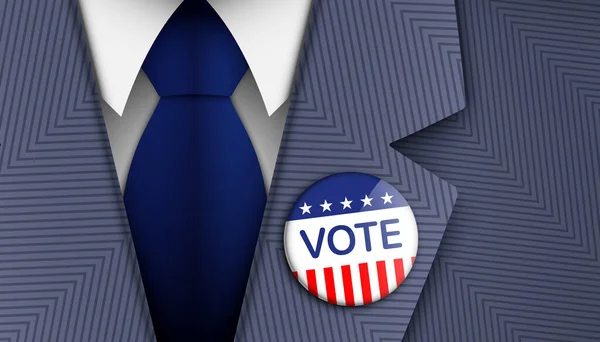 Político estadounidense con pin VOTE en un traje oficial de color azul, ilustración vectorial. — Vector de stock