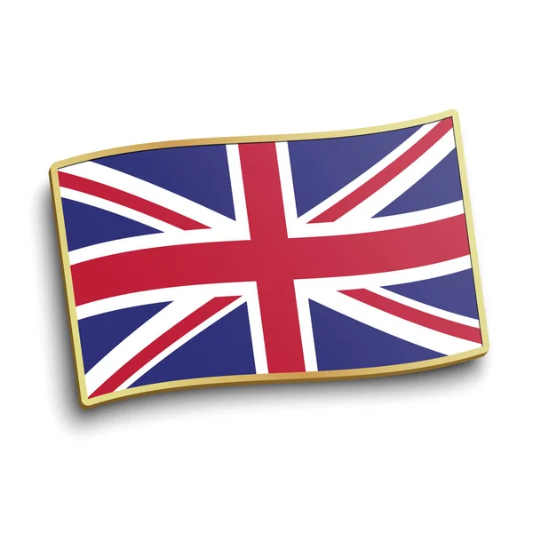 Pino de lapela dourada bandeira do Reino Unido isolado no fundo branco. Ilustração do vetor do emblema da bandeira da Grã-Bretanha — Vetor de Stock